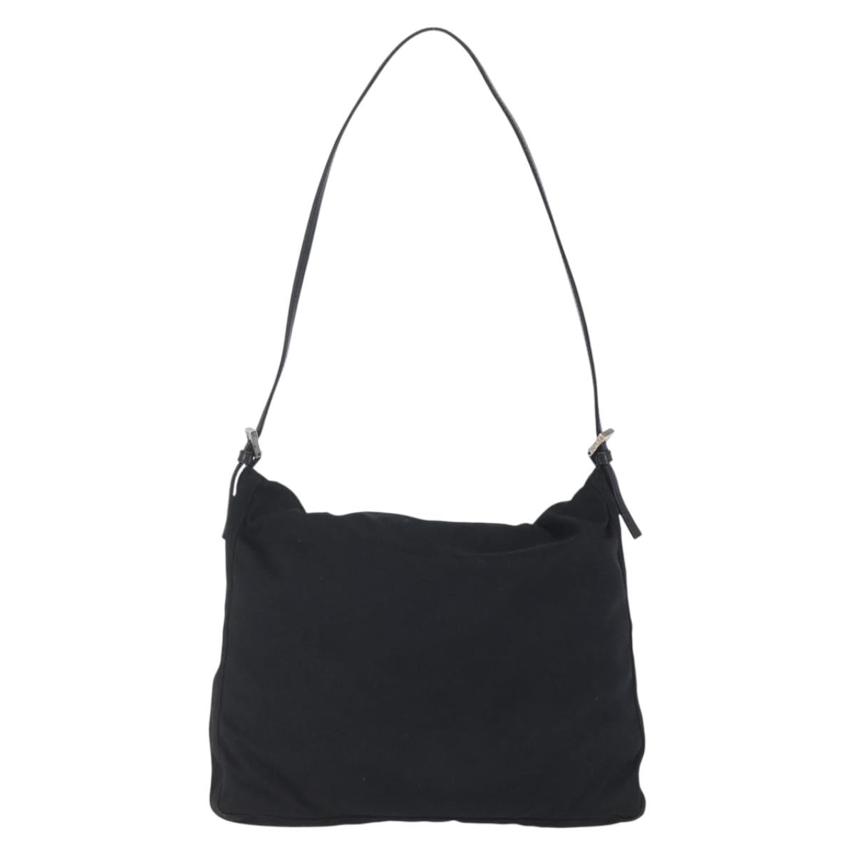 FENDI Shoulder Bag Nylon Black Silver Auth ka265