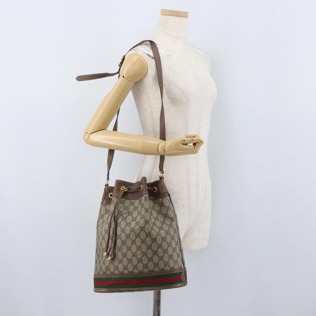 GUCCI GG Supreme Web Sherry Line Bag PVC Beige Gold 41 02 085 Auth ka2661