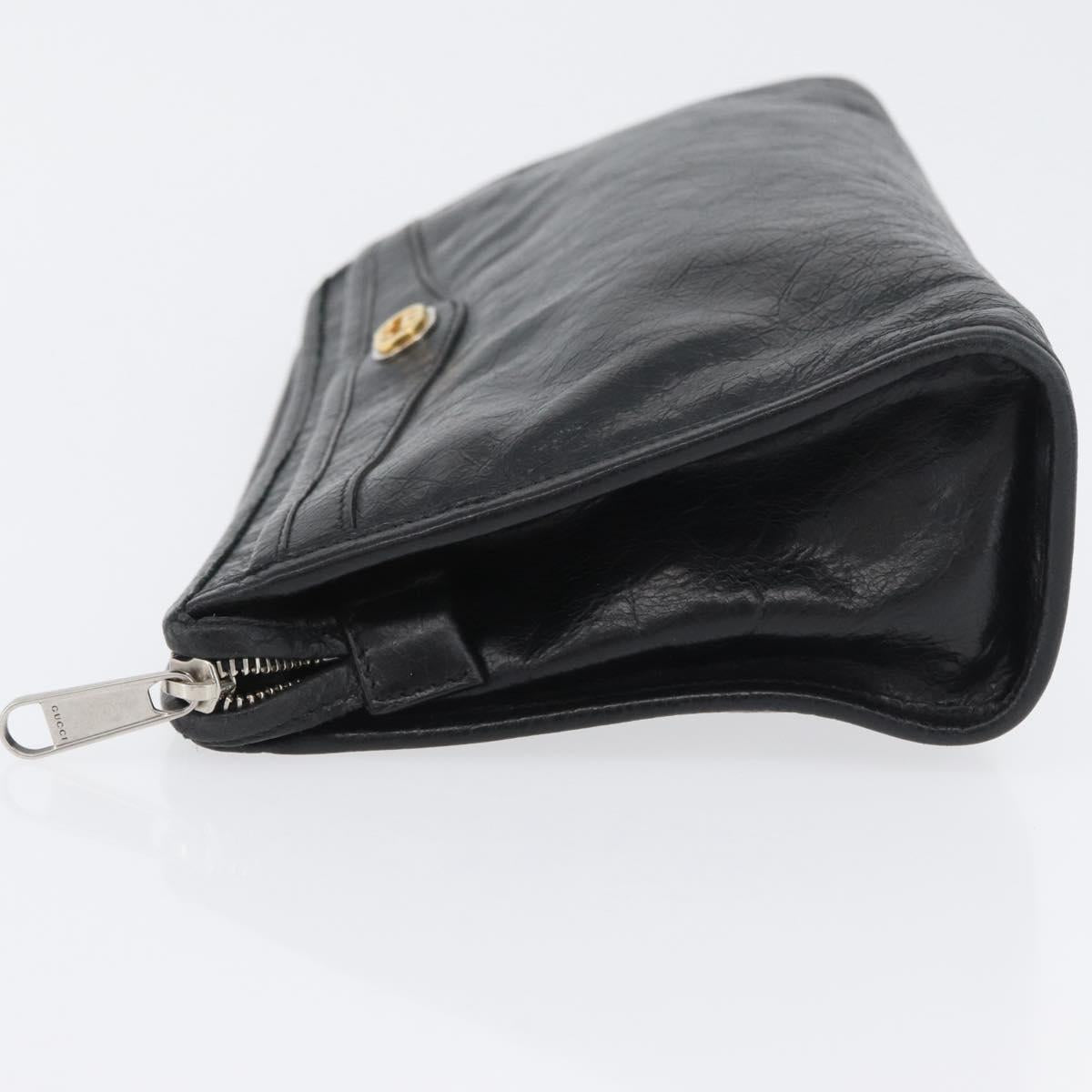 GUCCI Clutch Bag Leather Black Silver 575991 Auth ka2665