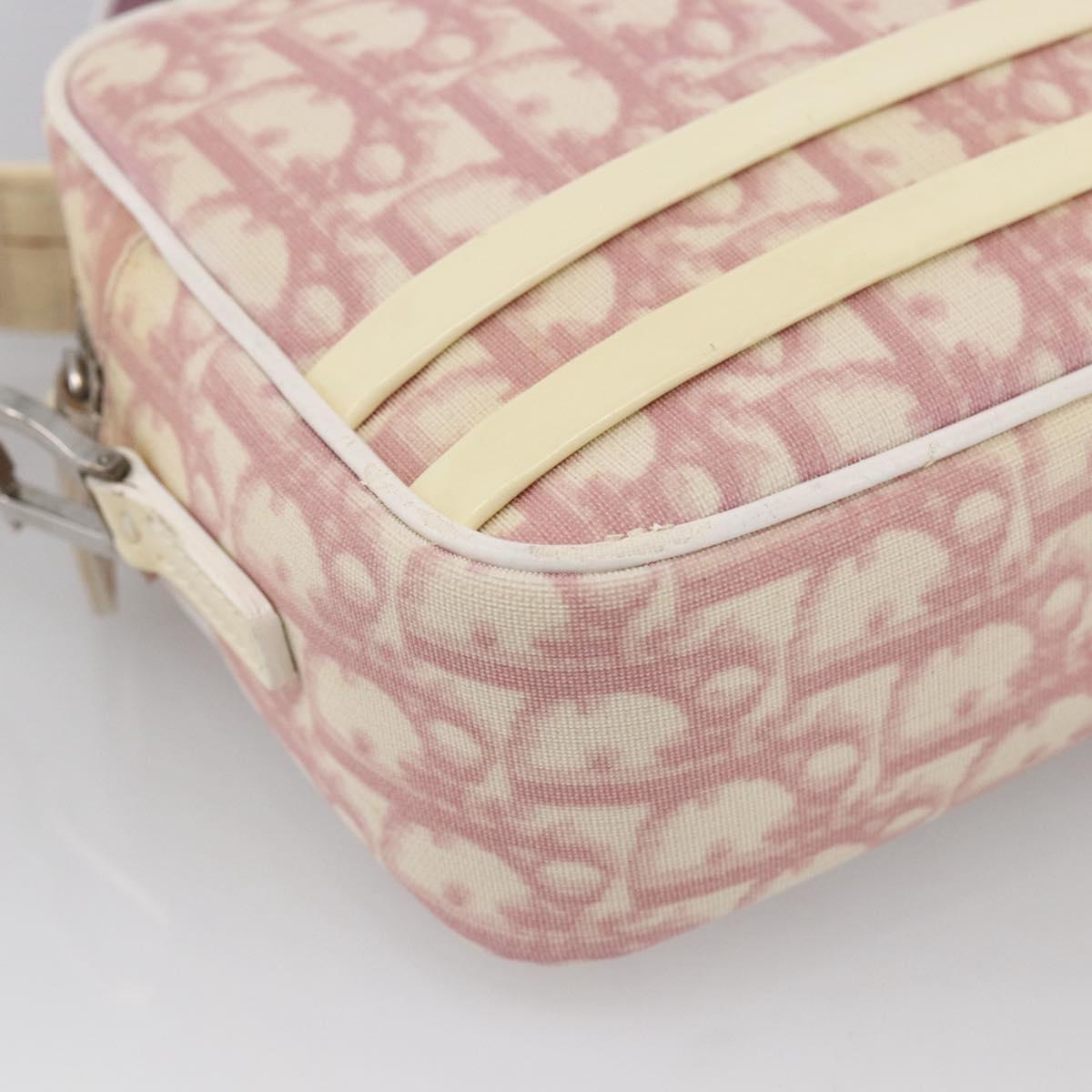 Christian Dior Trotter Canvas Shoulder Bag PVC Pink Silver Auth ka2681