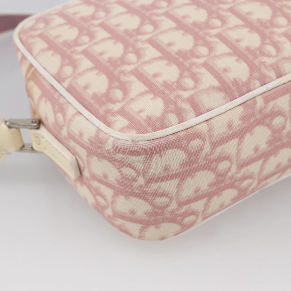 Christian Dior Trotter Canvas Shoulder Bag PVC Pink Silver Auth ka2681