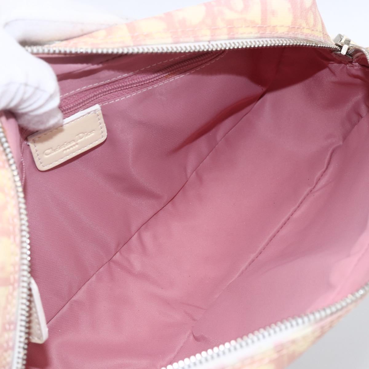 Christian Dior Trotter Canvas Shoulder Bag PVC Pink Silver Auth ka2681