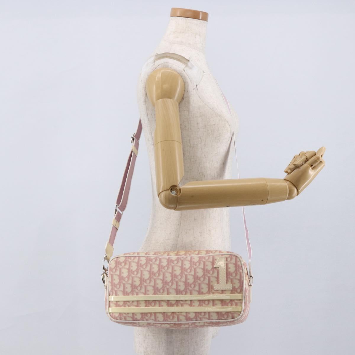 Christian Dior Trotter Canvas Shoulder Bag PVC Pink Silver Auth ka2681