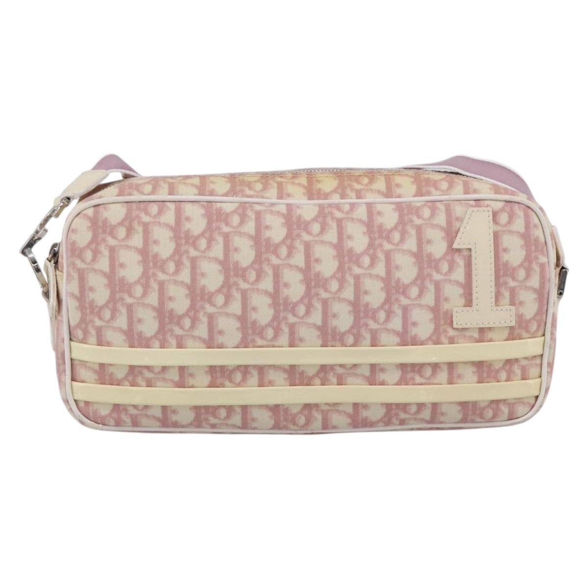 Christian Dior Trotter Canvas Shoulder Bag PVC Pink Silver Auth ka2681