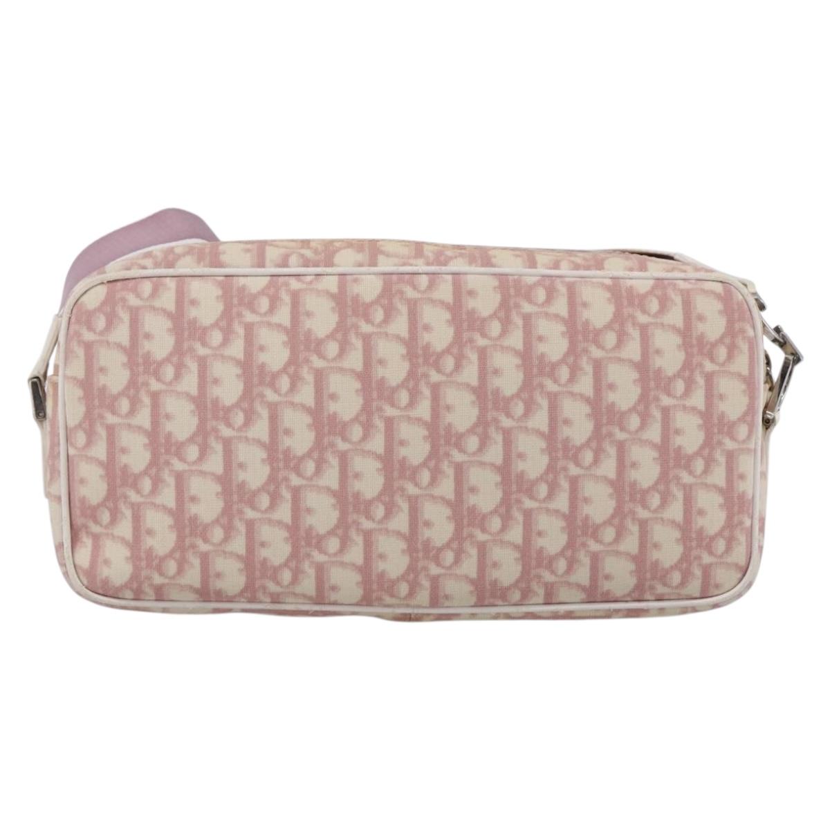 Christian Dior Trotter Canvas Shoulder Bag PVC Pink Silver Auth ka2681