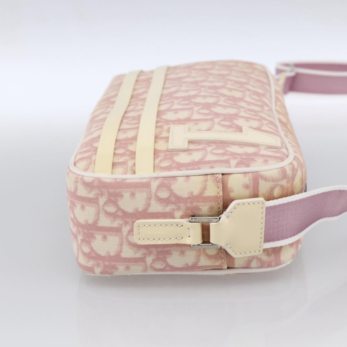 Christian Dior Trotter Canvas Shoulder Bag PVC Pink Silver Auth ka2681