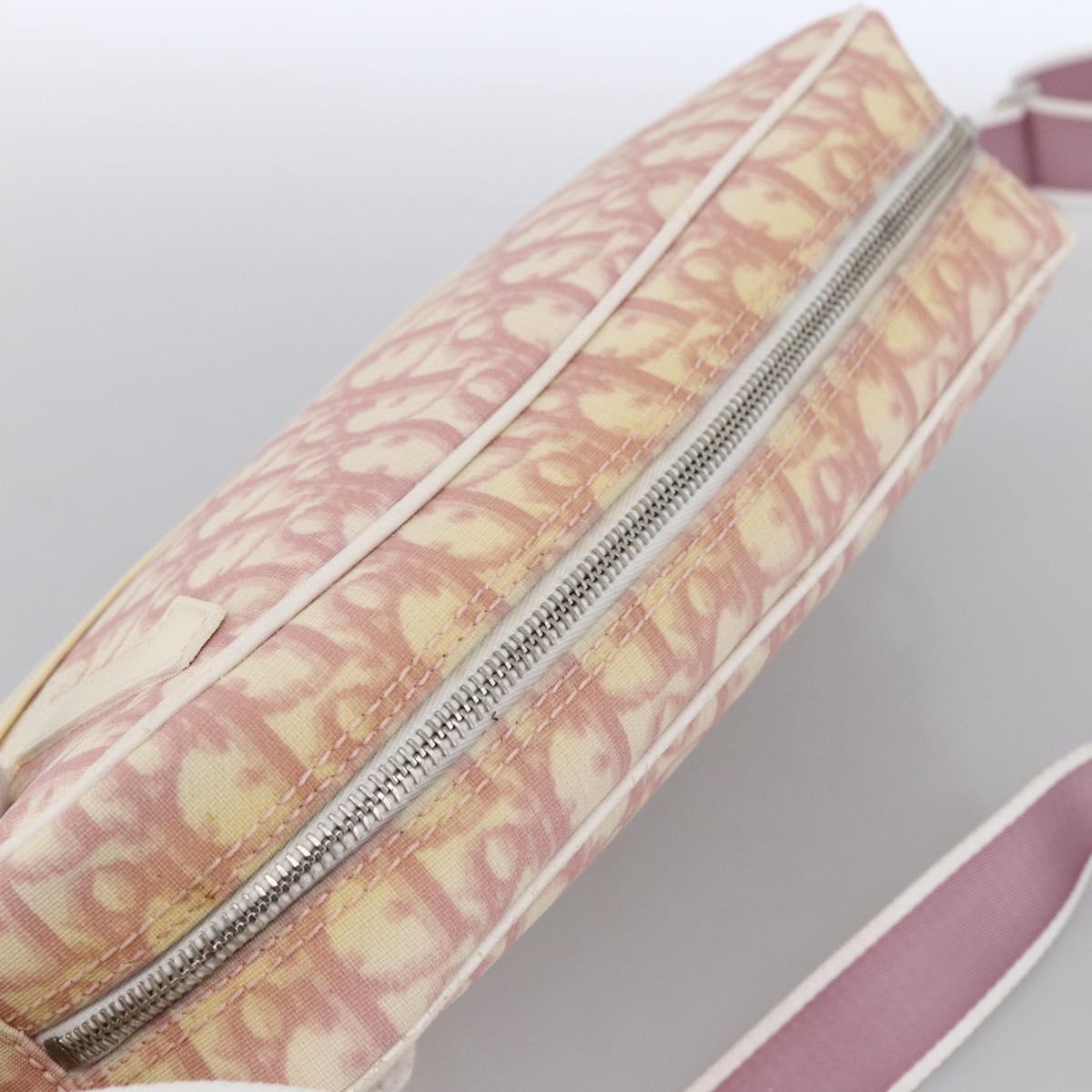 Christian Dior Trotter Canvas Shoulder Bag PVC Pink Silver Auth ka2681