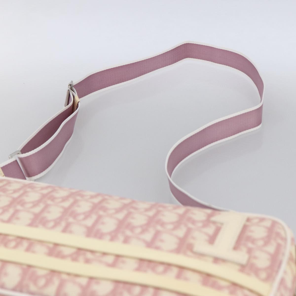 Christian Dior Trotter Canvas Shoulder Bag PVC Pink Silver Auth ka2681