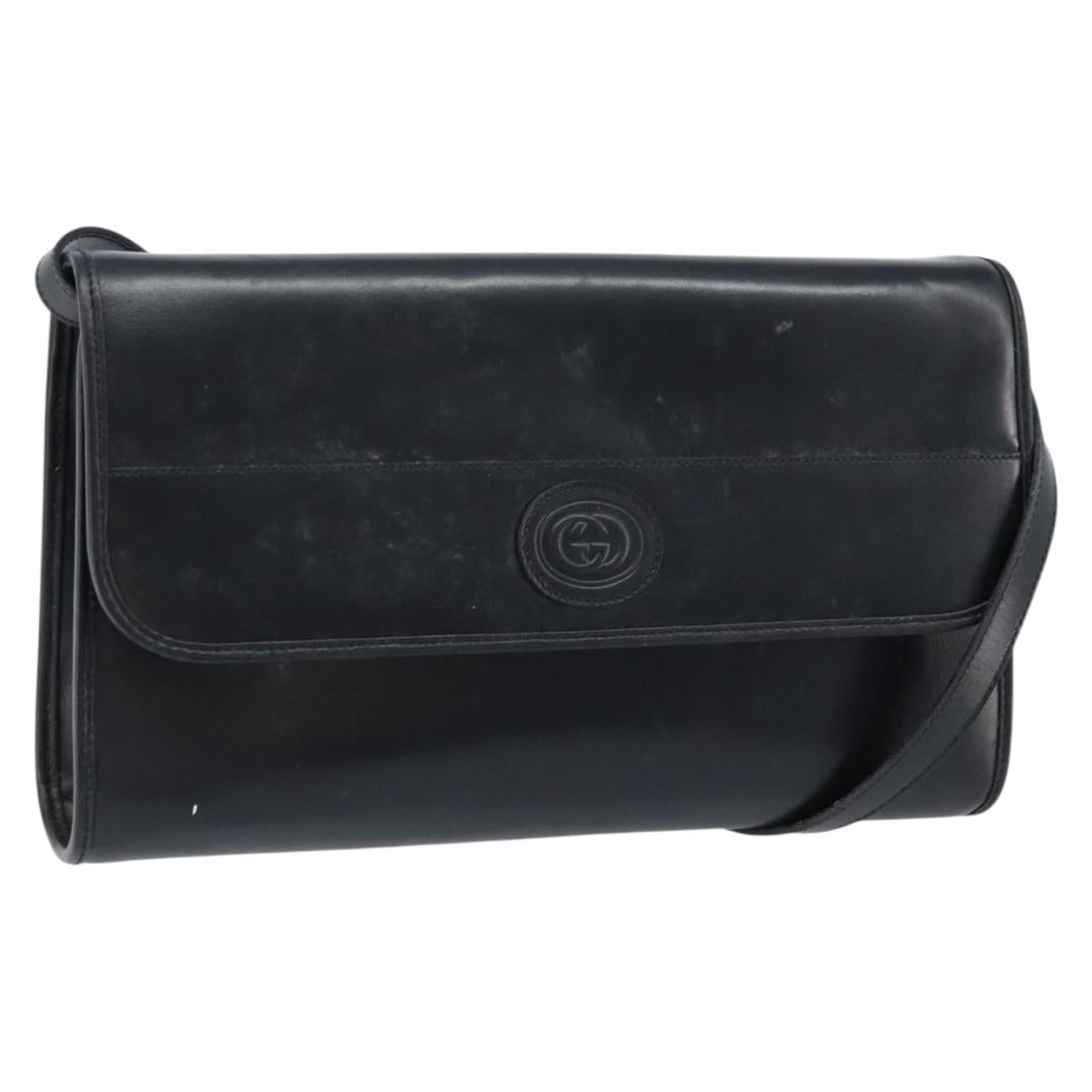 GUCCI Shoulder Bag Leather Black Gold Auth ka2682