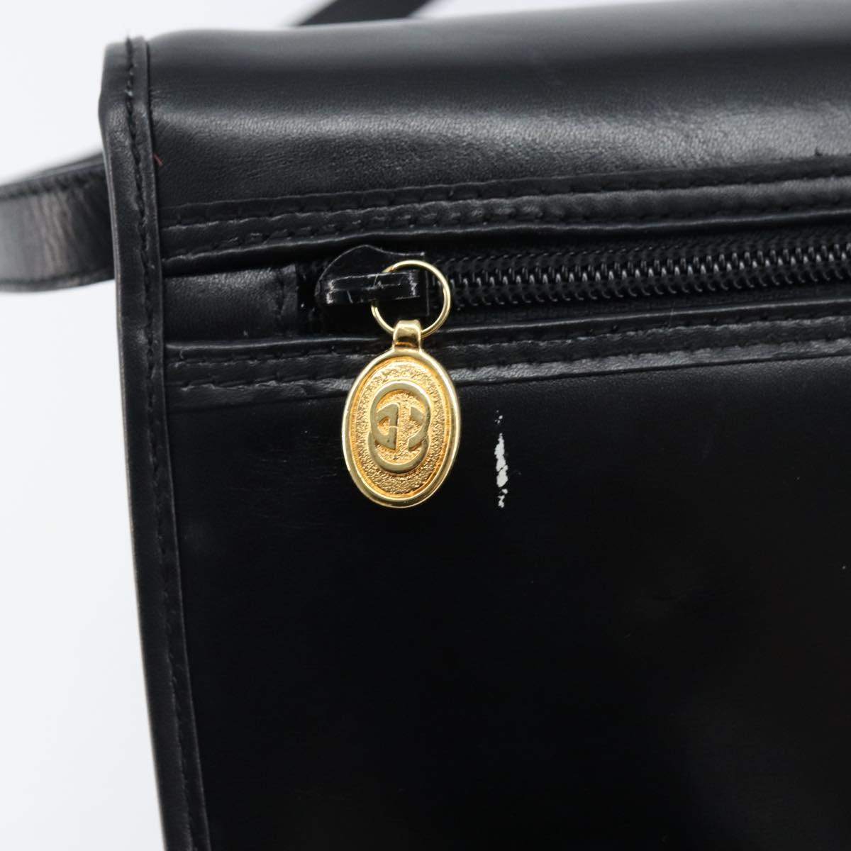 GUCCI Shoulder Bag Leather Black Gold Auth ka2682