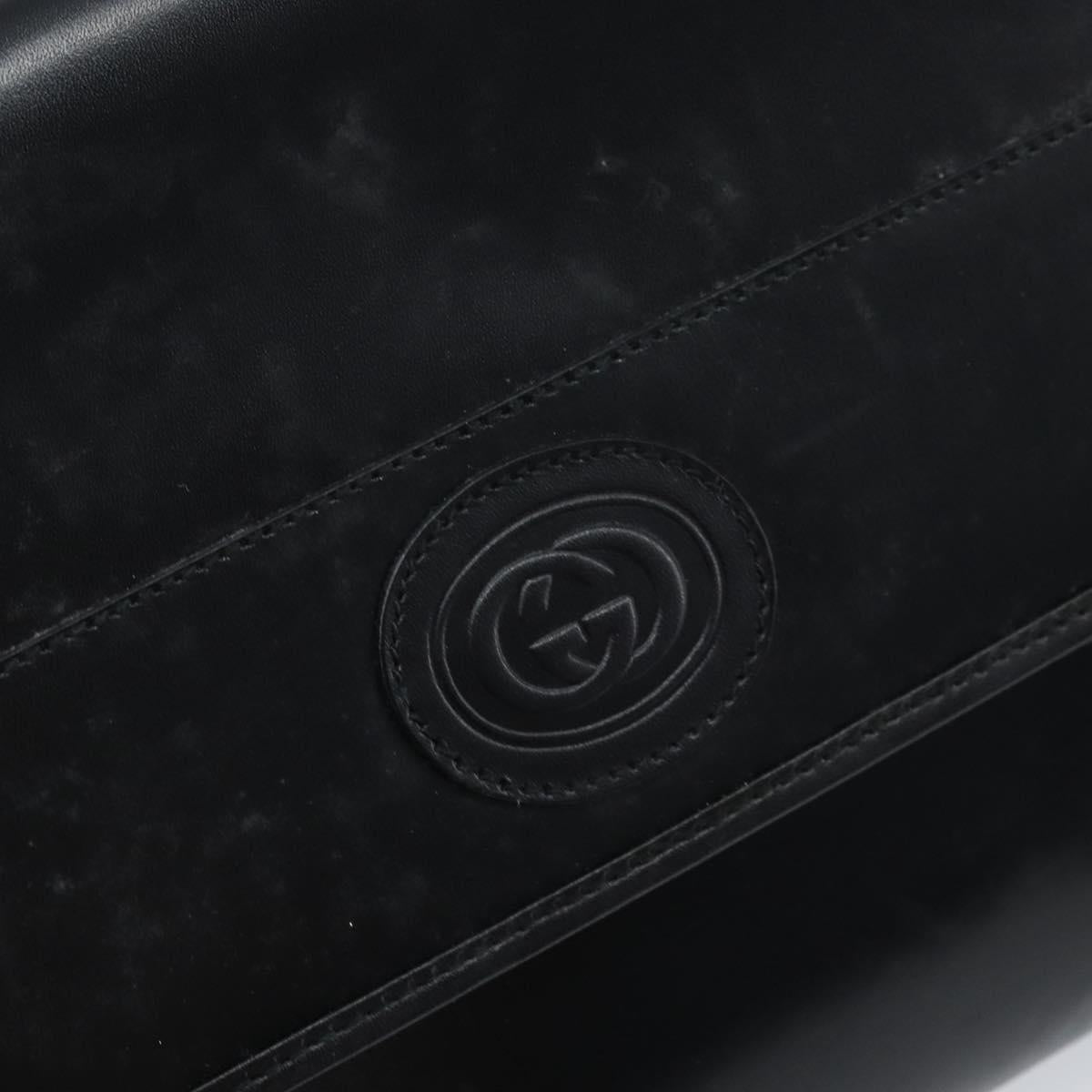 GUCCI Shoulder Bag Leather Black Gold Auth ka2682