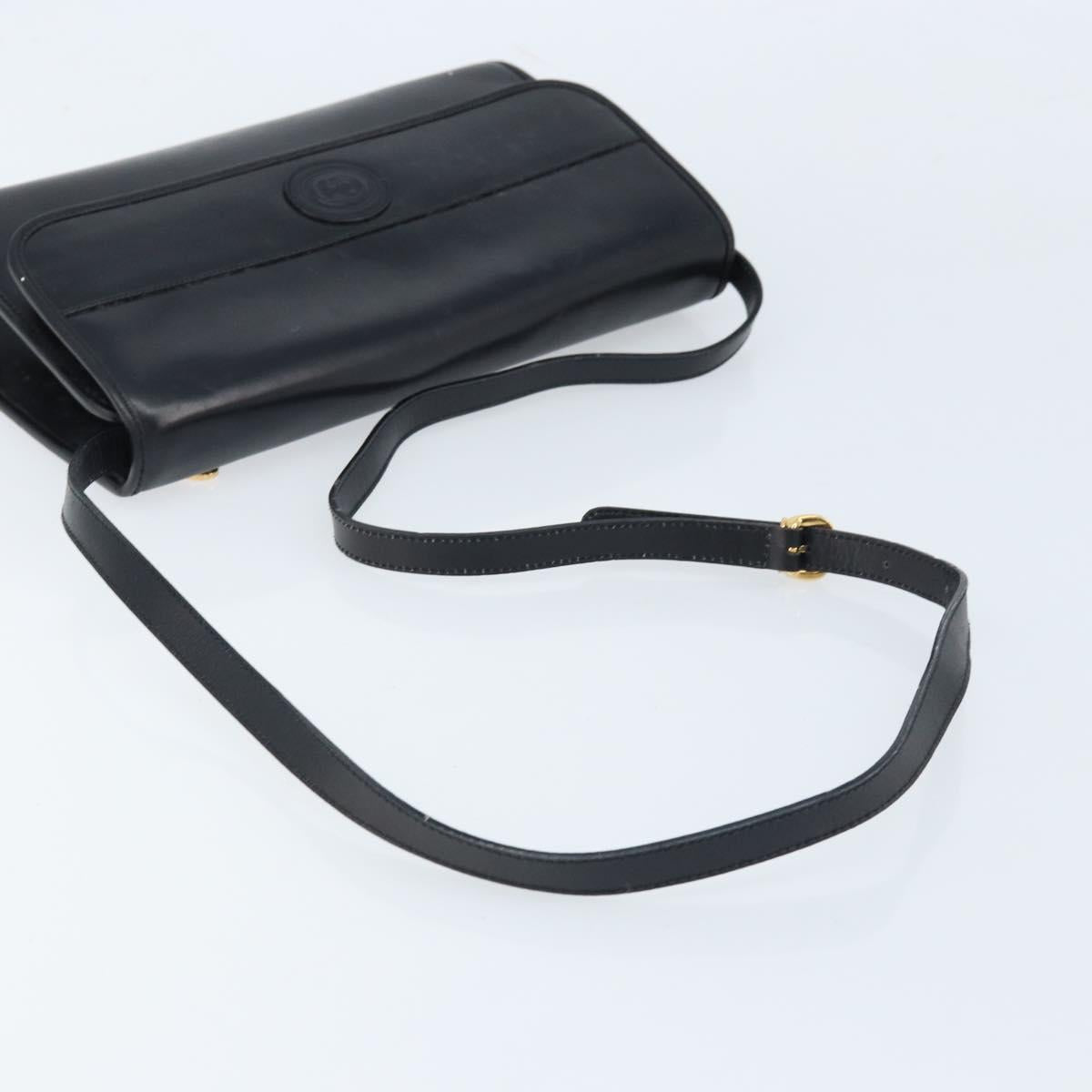 GUCCI Shoulder Bag Leather Black Gold Auth ka2682