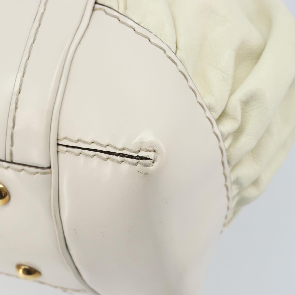 GUCCI Hand Bag Leather White Gold 189883 Auth ka2690