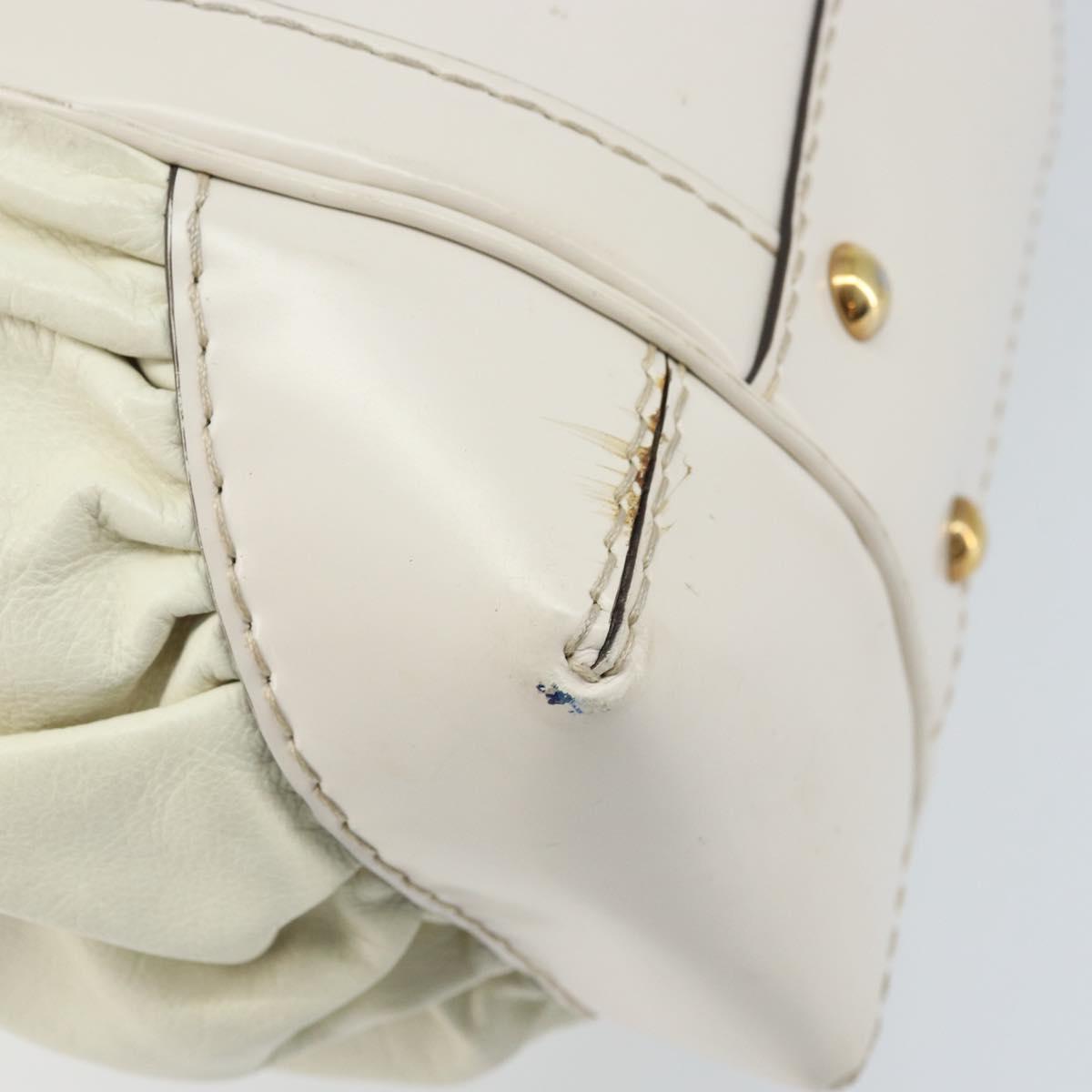 GUCCI Hand Bag Leather White Gold 189883 Auth ka2690