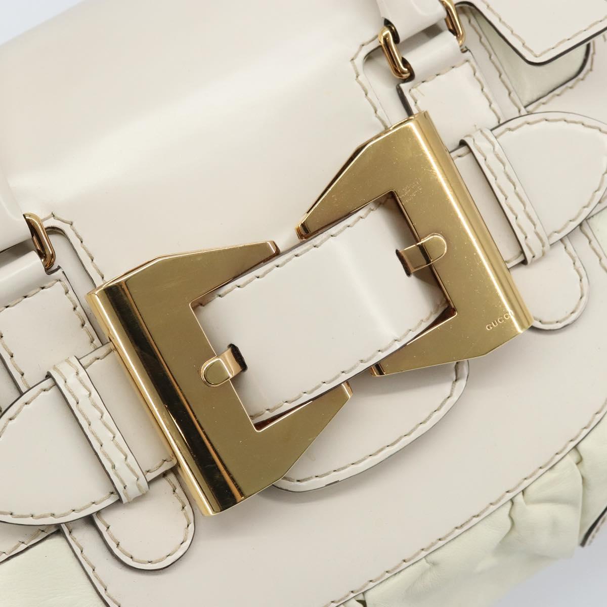 GUCCI Hand Bag Leather White Gold 189883 Auth ka2690