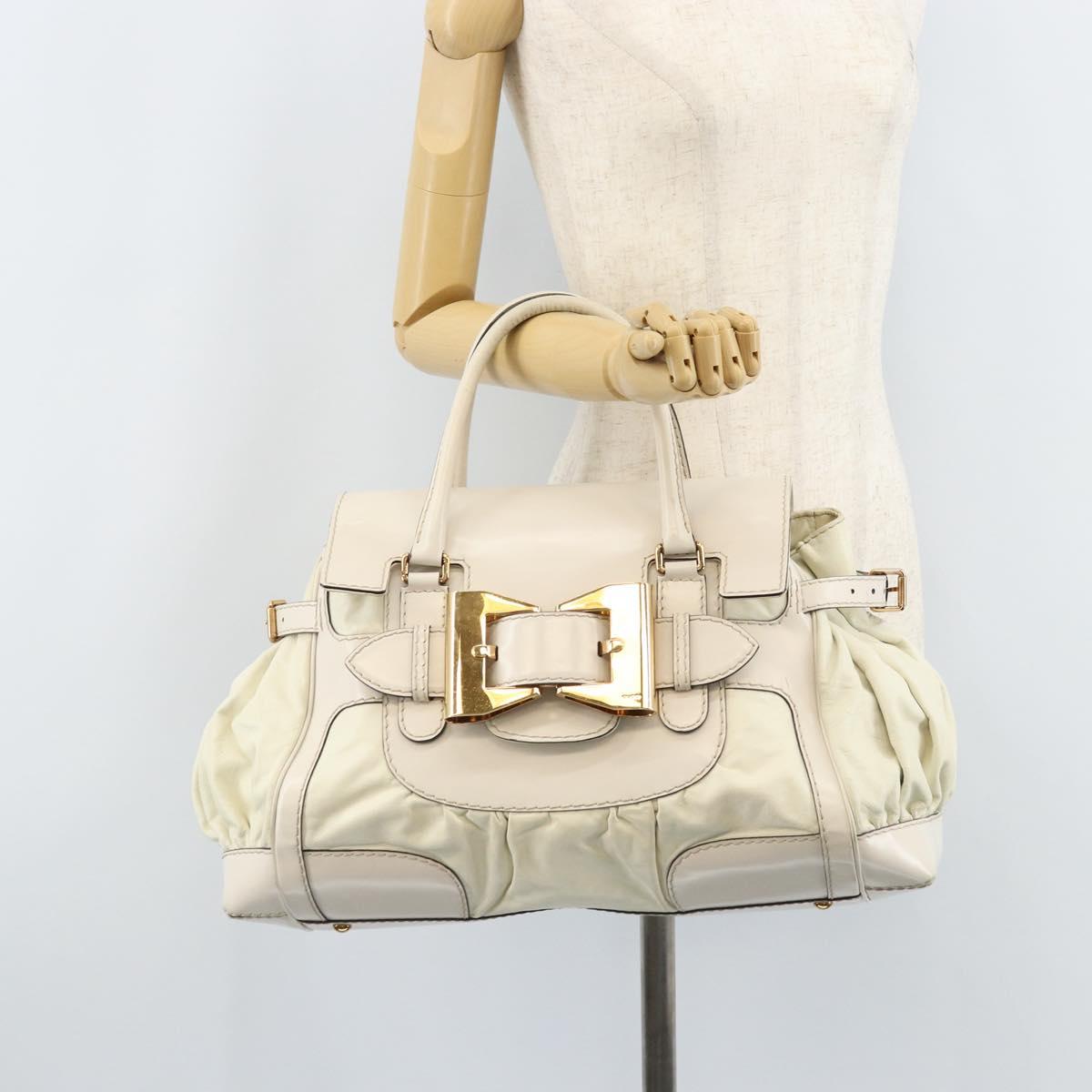 GUCCI Hand Bag Leather White Gold 189883 Auth ka2690