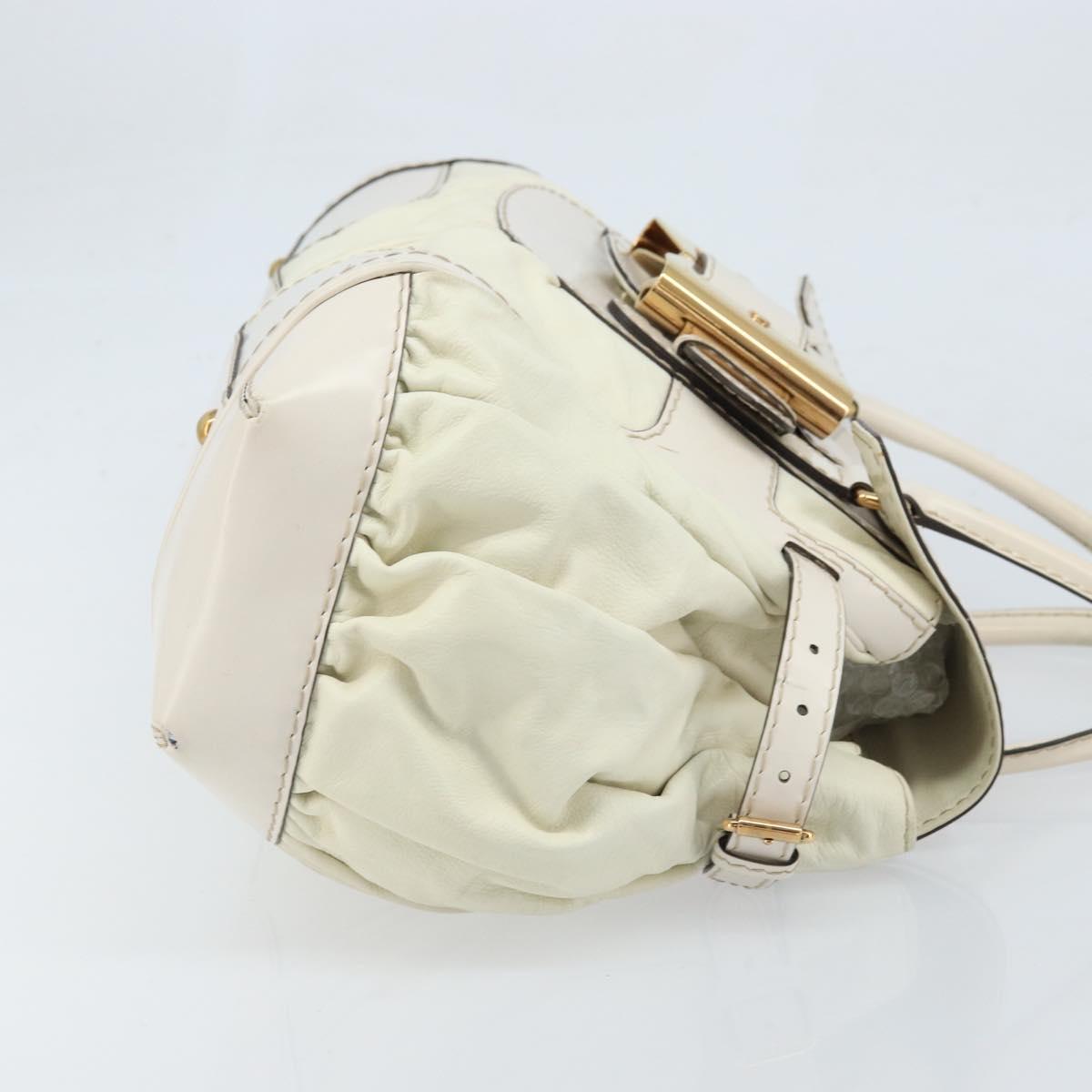 GUCCI Hand Bag Leather White Gold 189883 Auth ka2690