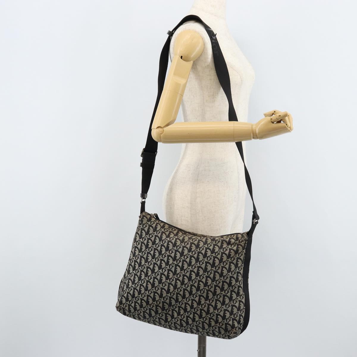 Christian Dior Trotter Canvas Shoulder Bag Navy Silver Auth ka2692