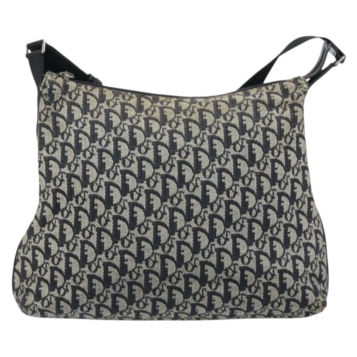 Christian Dior Trotter Canvas Shoulder Bag Navy Silver Auth ka2692