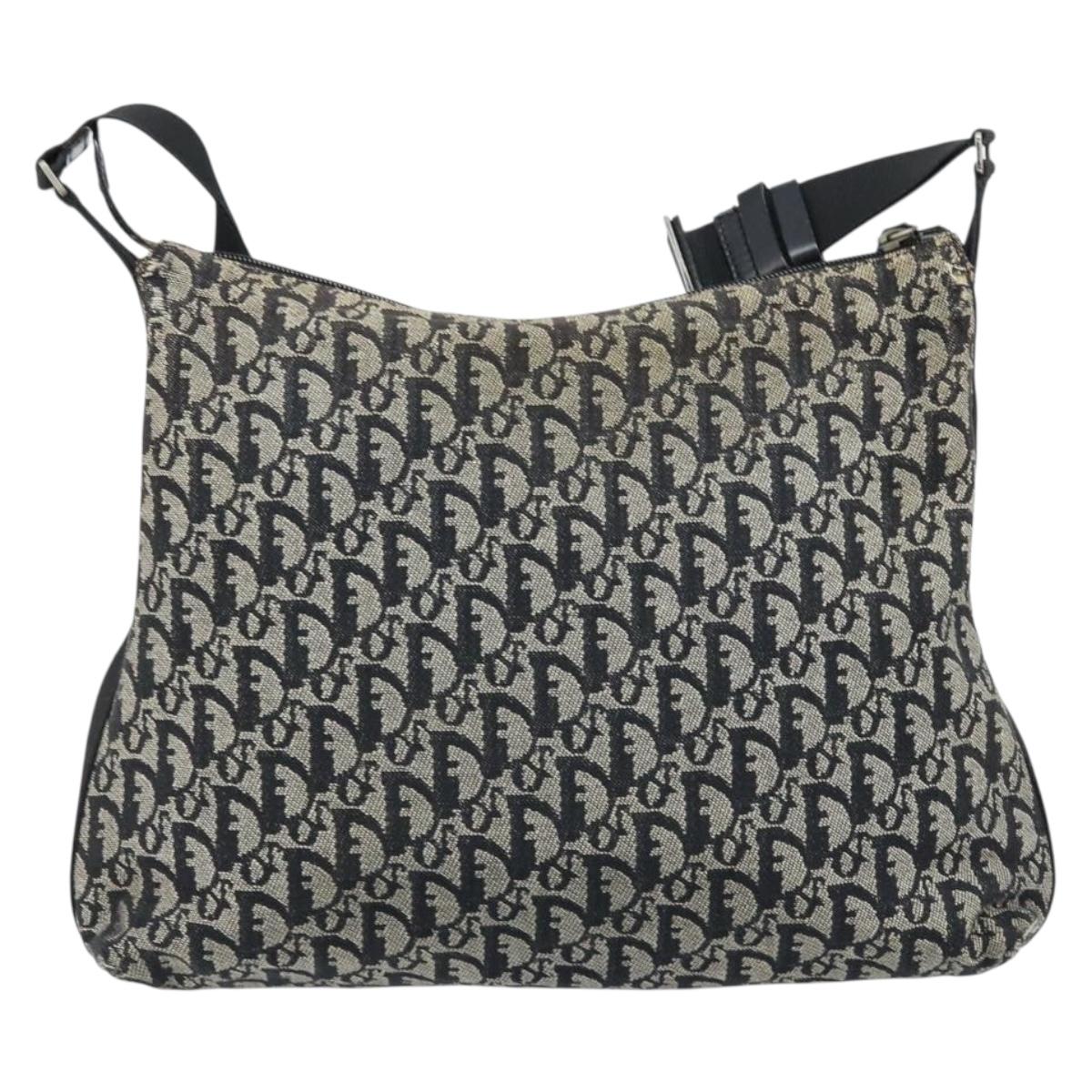 Christian Dior Trotter Canvas Shoulder Bag Navy Silver Auth ka2692