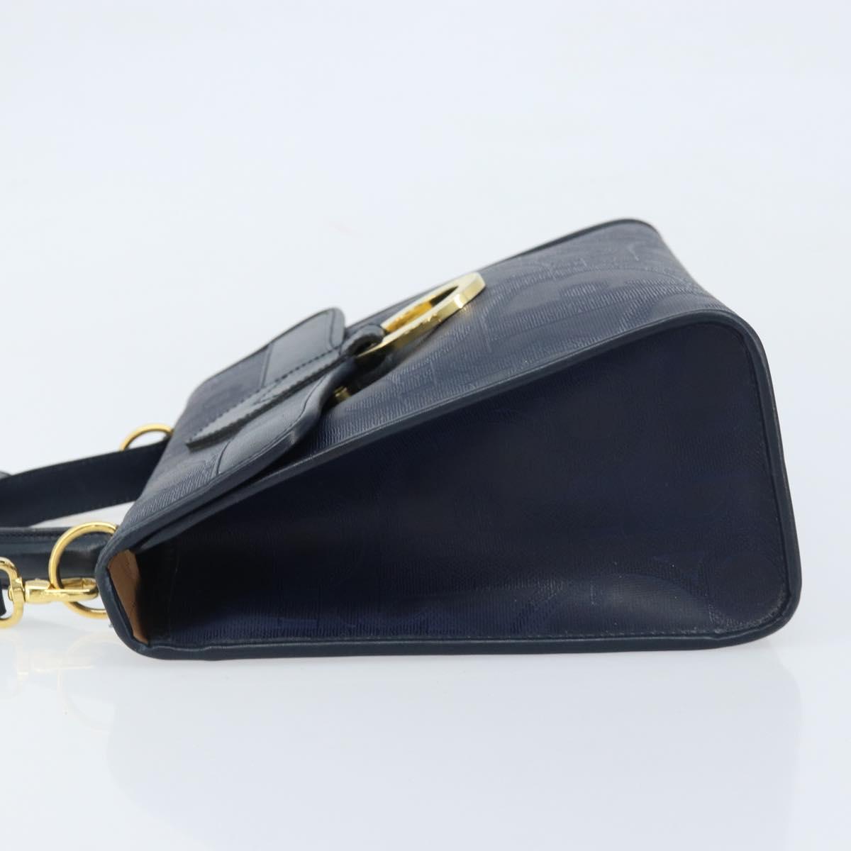 Christian Dior Trotter Canvas Hand Bag 2way Navy Gold Auth ka2695