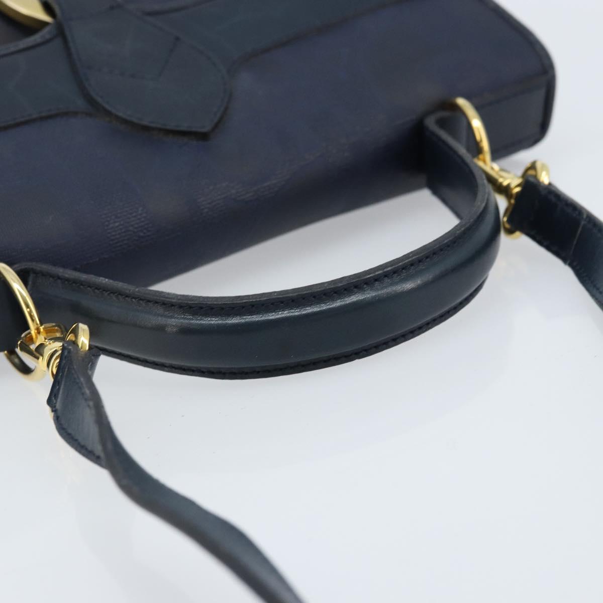 Christian Dior Trotter Canvas Hand Bag 2way Navy Gold Auth ka2695