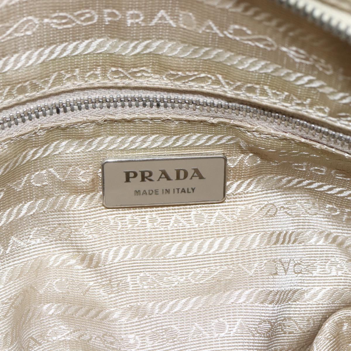PRADA Shoulder Bag Nylon Beige Silver Auth ka270