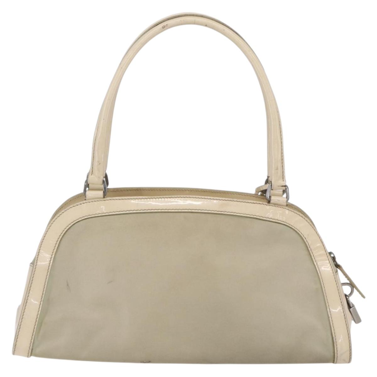 PRADA Shoulder Bag Nylon Beige Silver Auth ka270