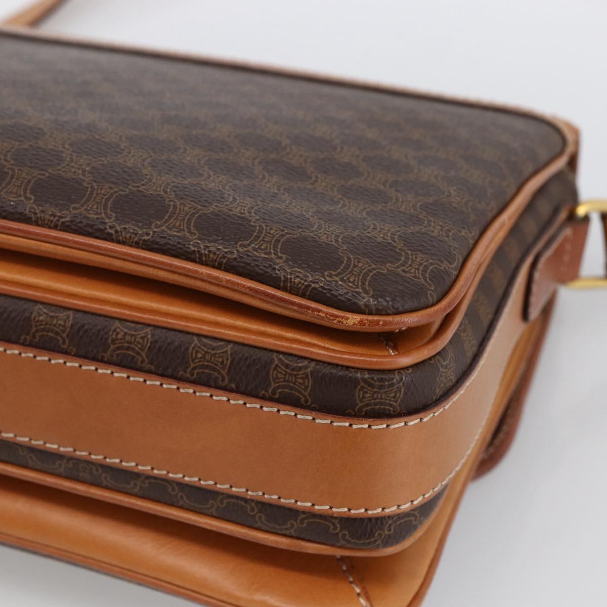 CELINE Macadam Canvas Shoulder Bag PVC Leather Brown Gold Auth ka2705