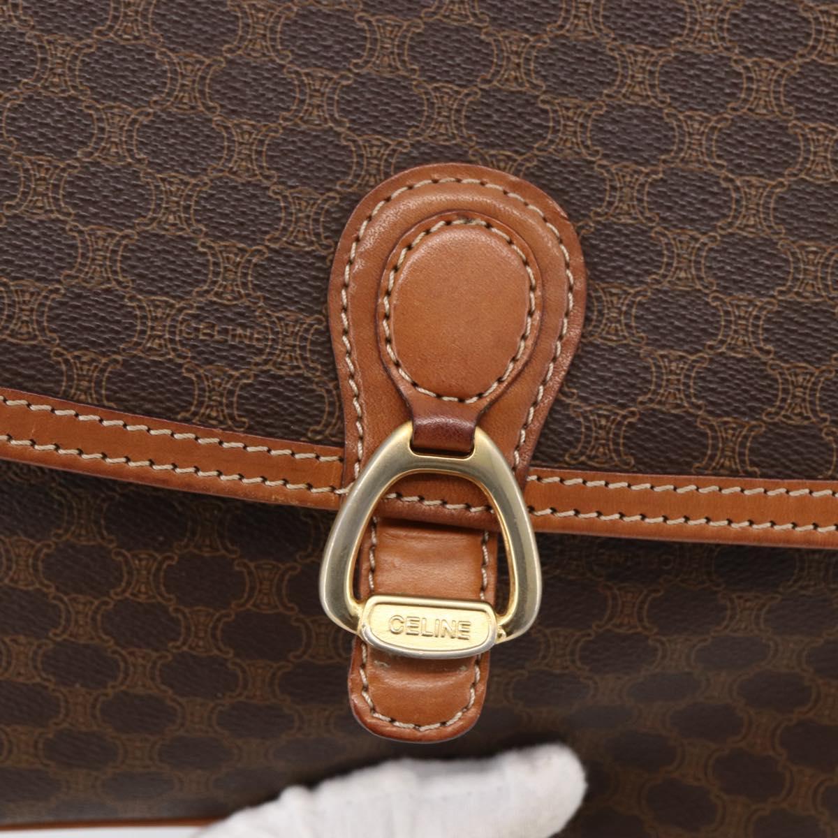 CELINE Macadam Canvas Shoulder Bag PVC Leather Brown Gold Auth ka2705