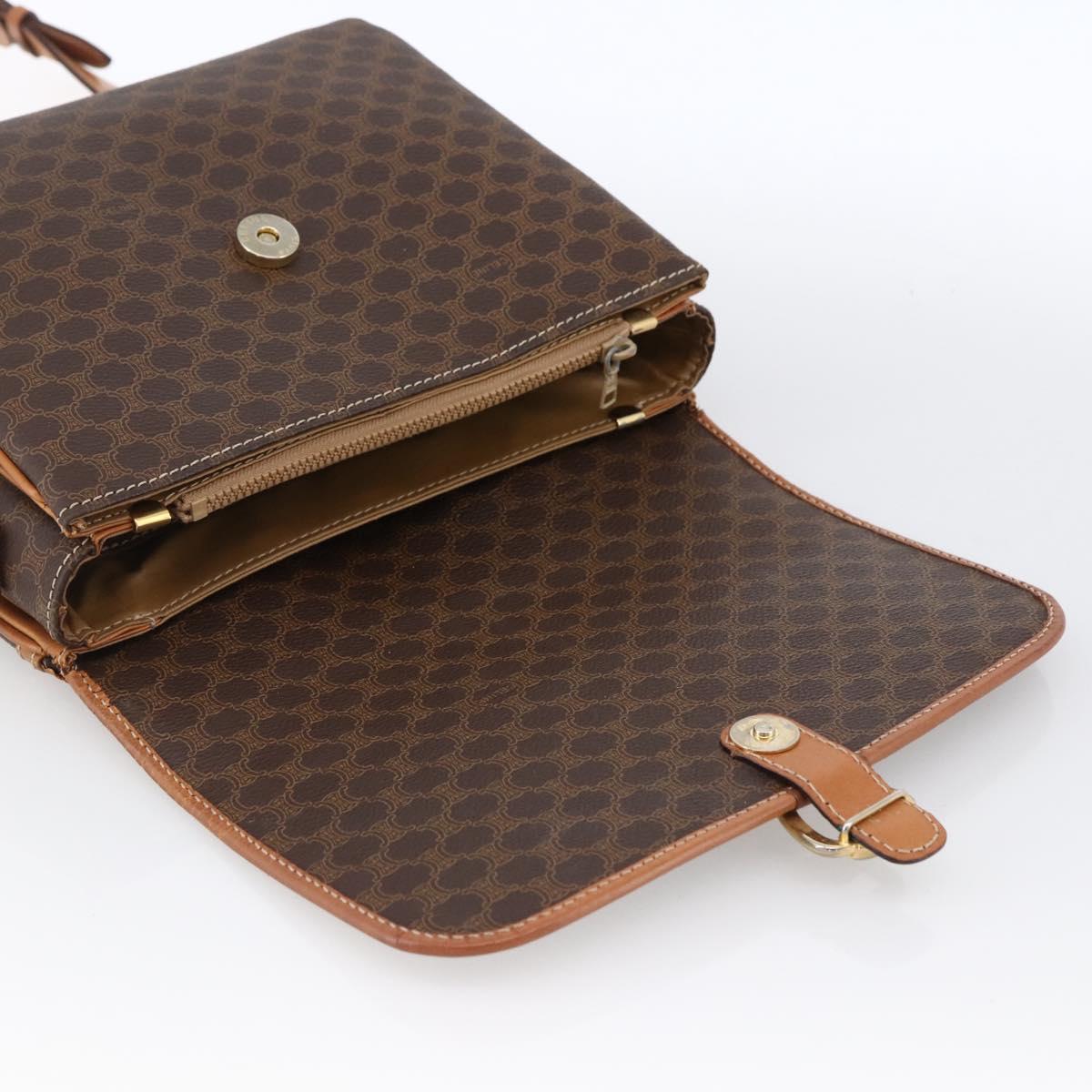 CELINE Macadam Canvas Shoulder Bag PVC Leather Brown Gold Auth ka2705