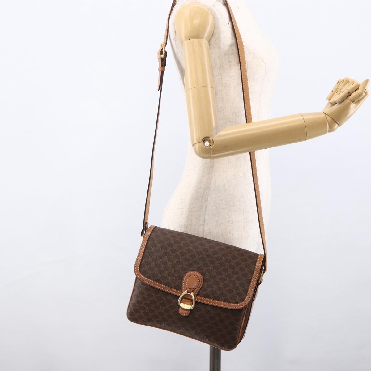 CELINE Macadam Canvas Shoulder Bag PVC Leather Brown Gold Auth ka2705