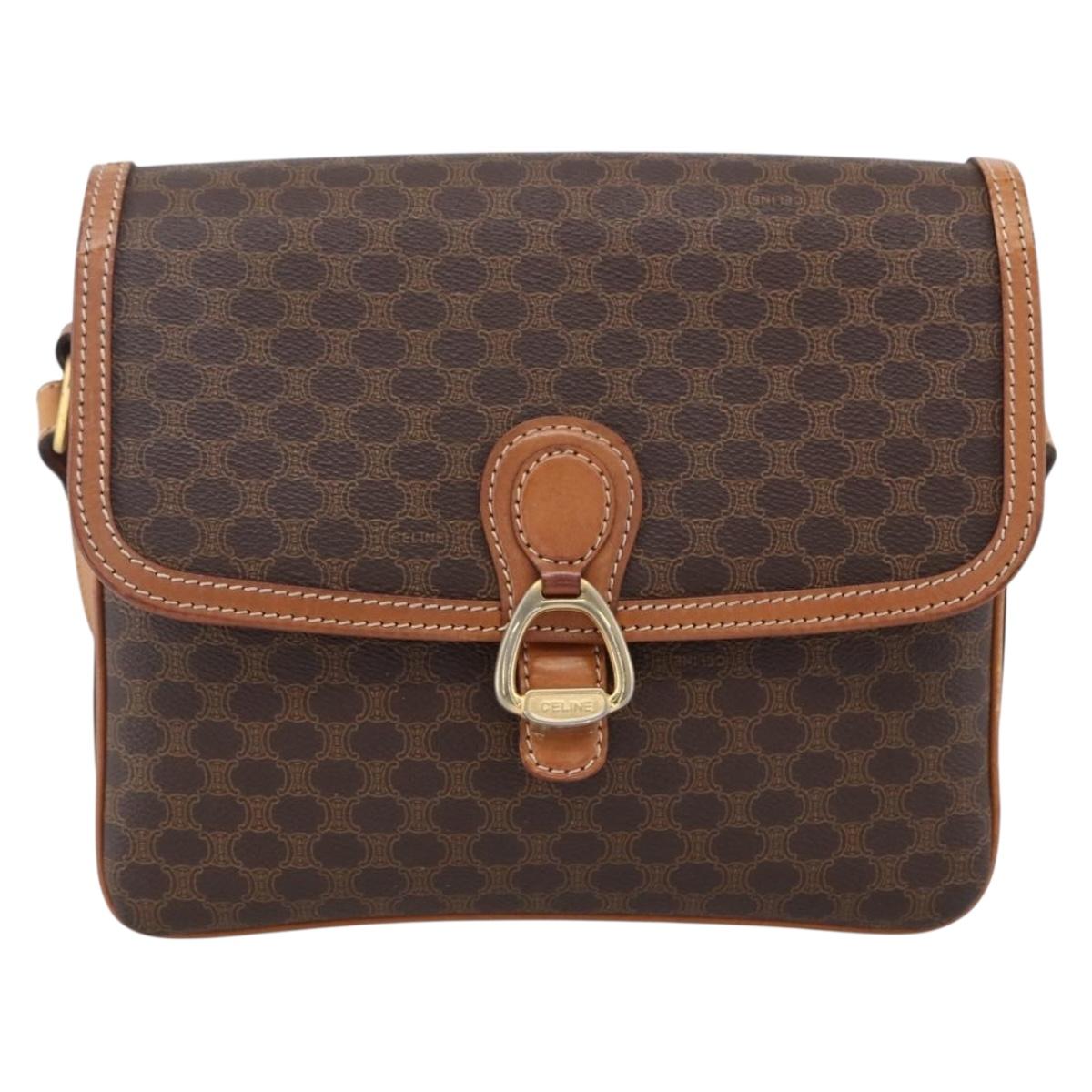 CELINE Macadam Canvas Shoulder Bag PVC Leather Brown Gold Auth ka2705