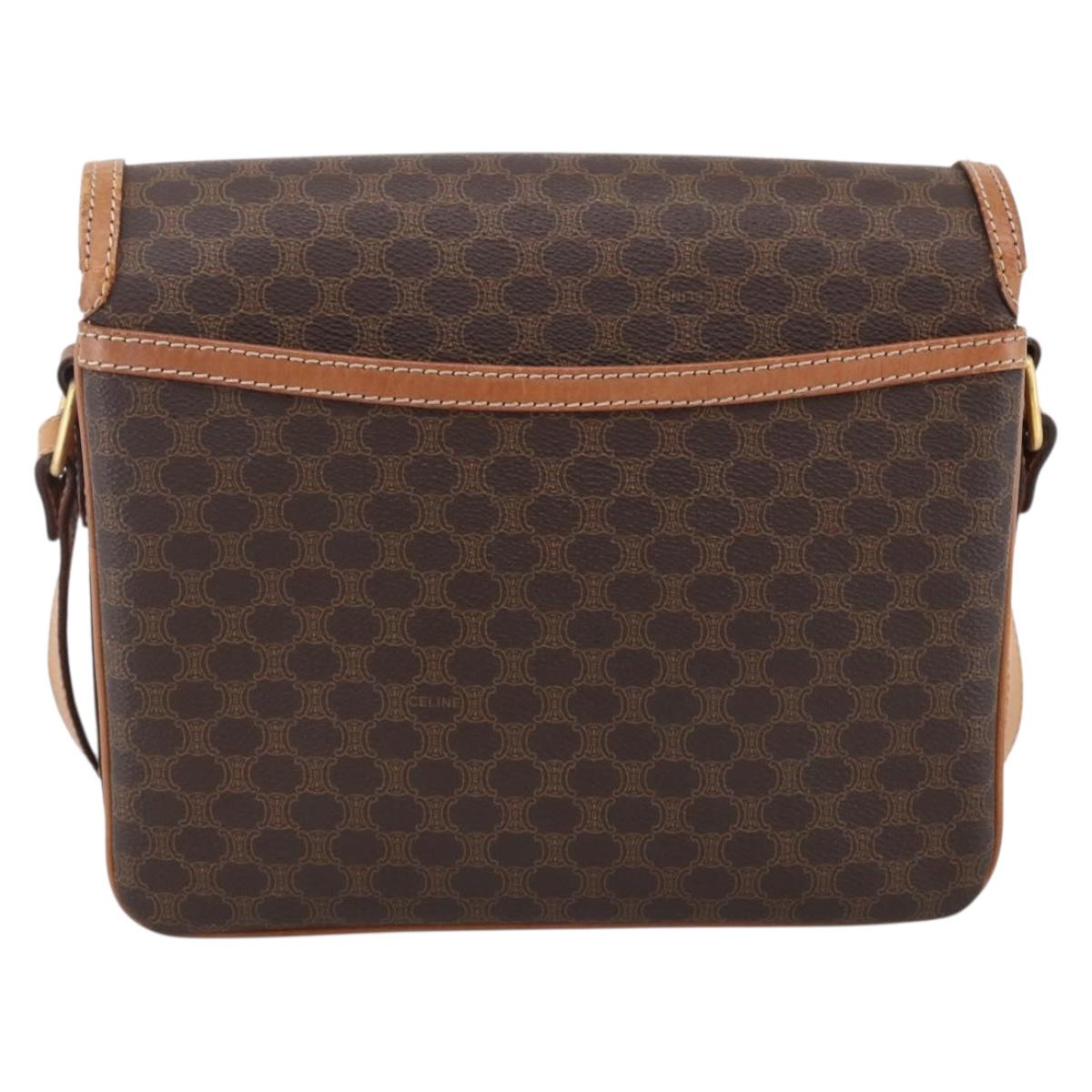 CELINE Macadam Canvas Shoulder Bag PVC Leather Brown Gold Auth ka2705