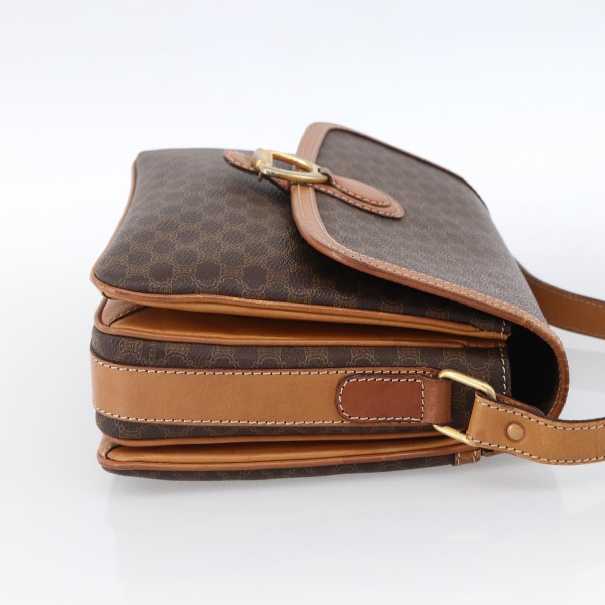CELINE Macadam Canvas Shoulder Bag PVC Leather Brown Gold Auth ka2705