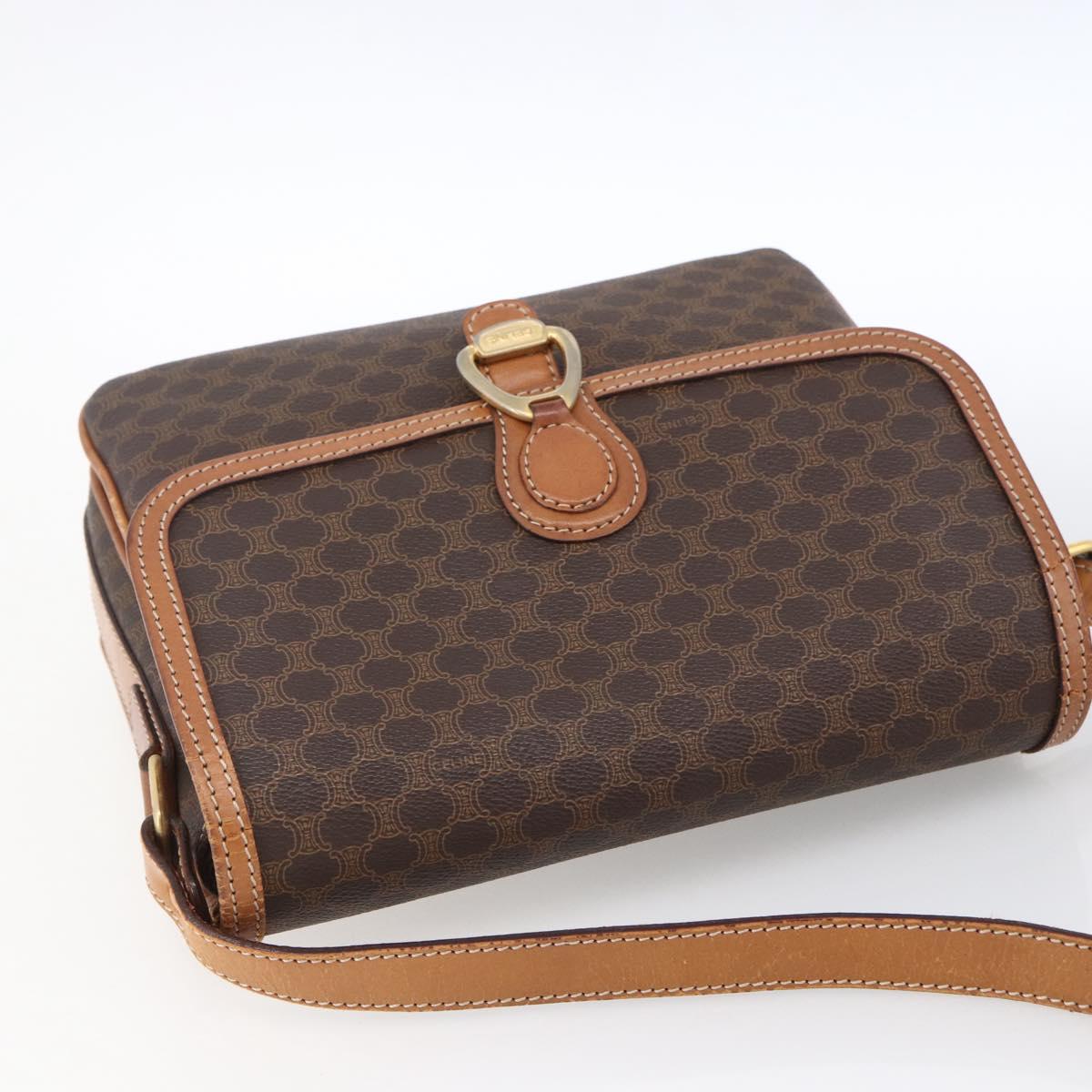 CELINE Macadam Canvas Shoulder Bag PVC Leather Brown Gold Auth ka2705
