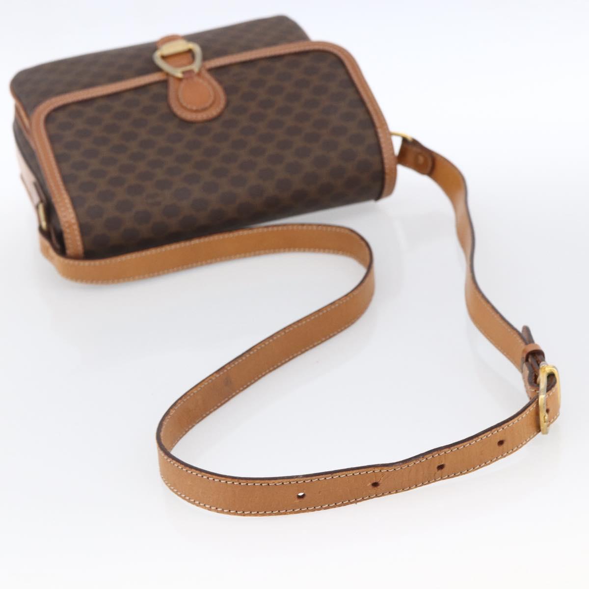 CELINE Macadam Canvas Shoulder Bag PVC Leather Brown Gold Auth ka2705