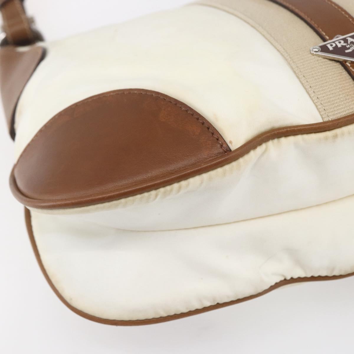 PRADA Shoulder Bag Nylon Beige Silver Auth ka273