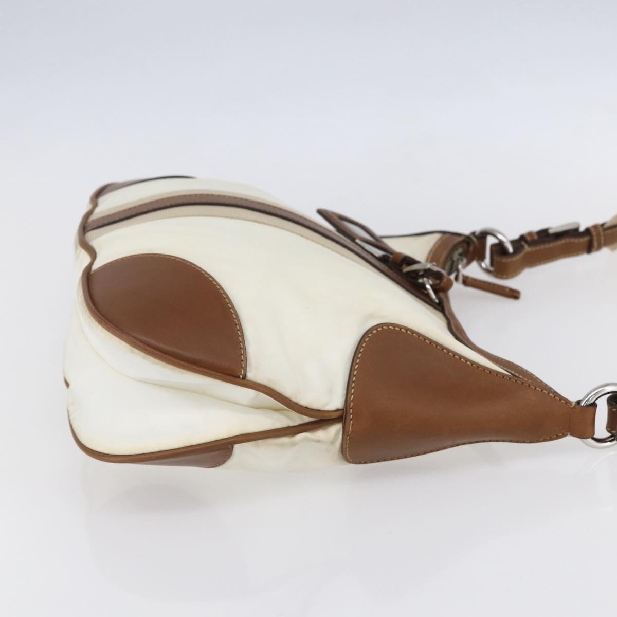 PRADA Shoulder Bag Nylon Beige Silver Auth ka273