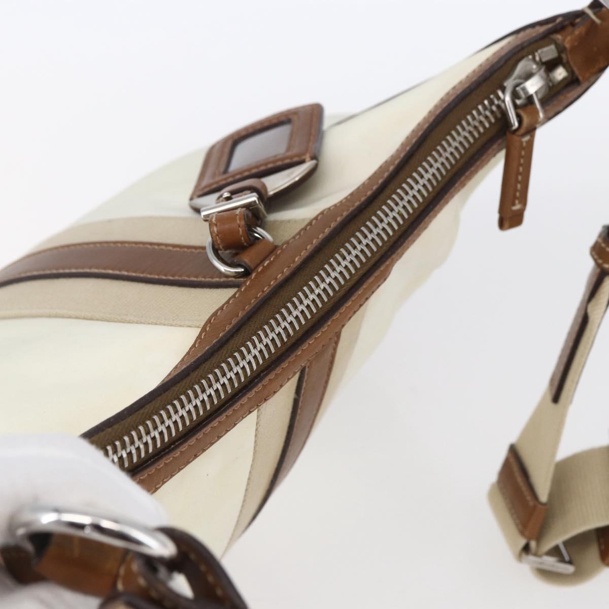 PRADA Shoulder Bag Nylon Beige Silver Auth ka273