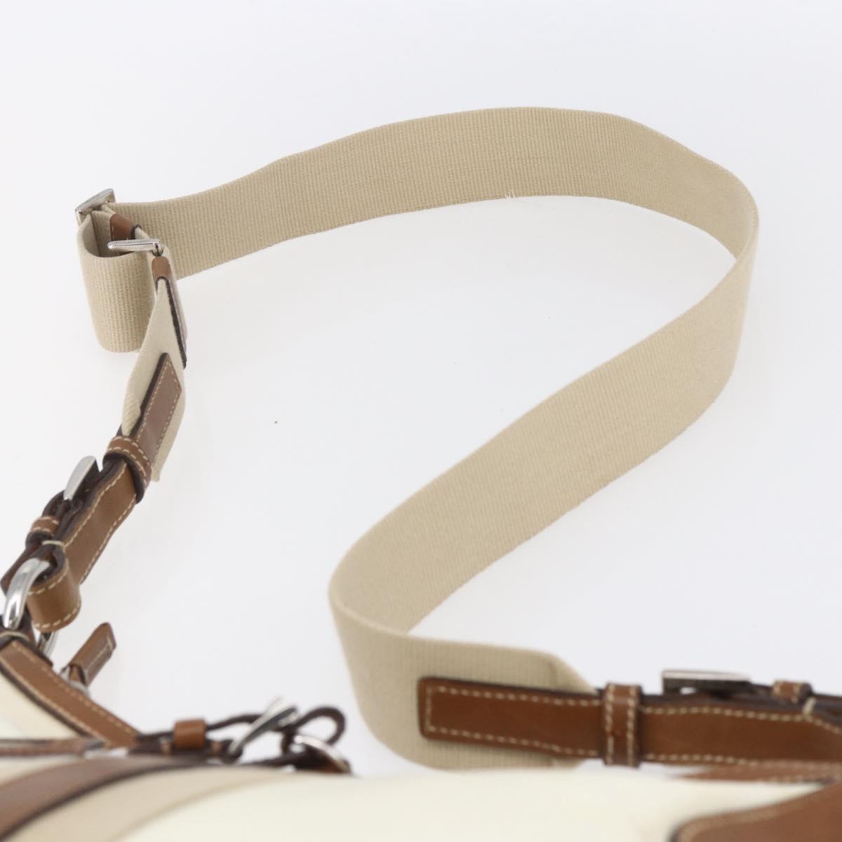 PRADA Shoulder Bag Nylon Beige Silver Auth ka273