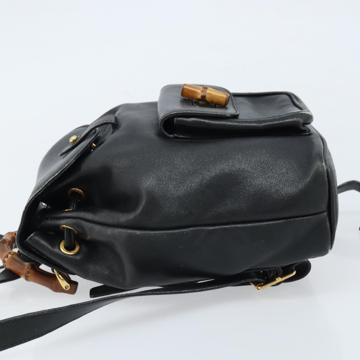 GUCCI Bamboo Backpack Leather Black Gold 003 1705 0030 Auth ka2738