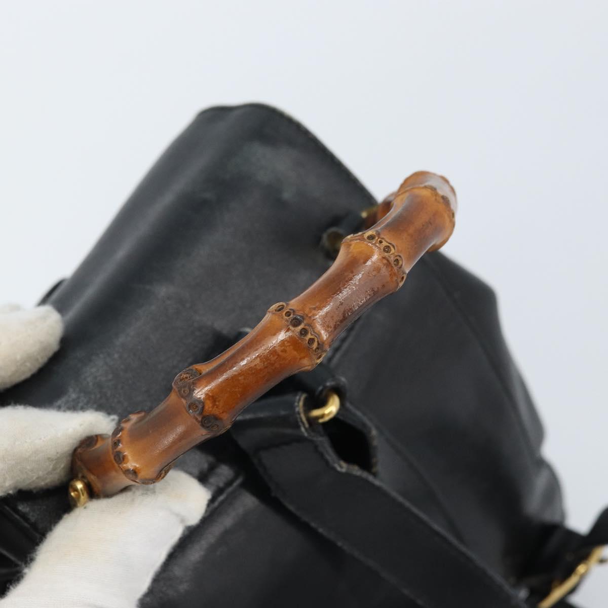 GUCCI Bamboo Backpack Leather Black Gold 003 1705 0030 Auth ka2738