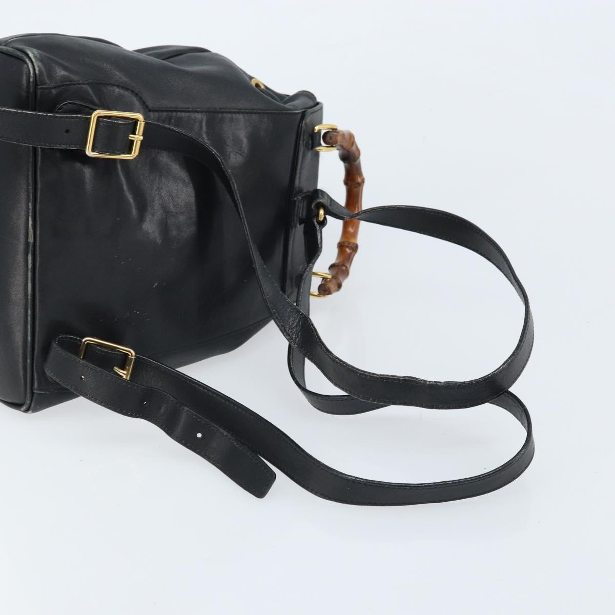 GUCCI Bamboo Backpack Leather Black Gold 003 1705 0030 Auth ka2738