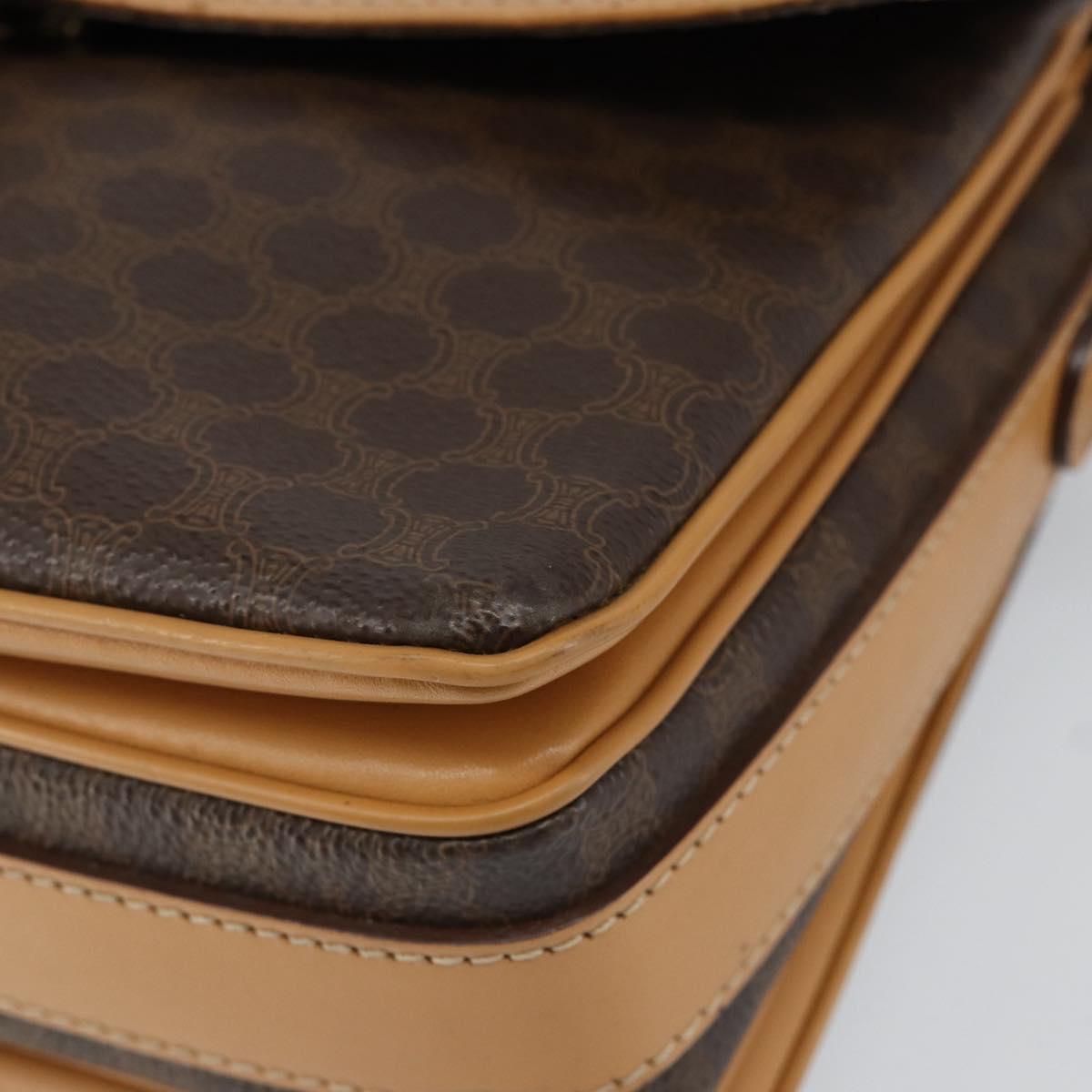 CELINE Macadam Canvas Shoulder Bag PVC Leather Brown Gold Auth ka274