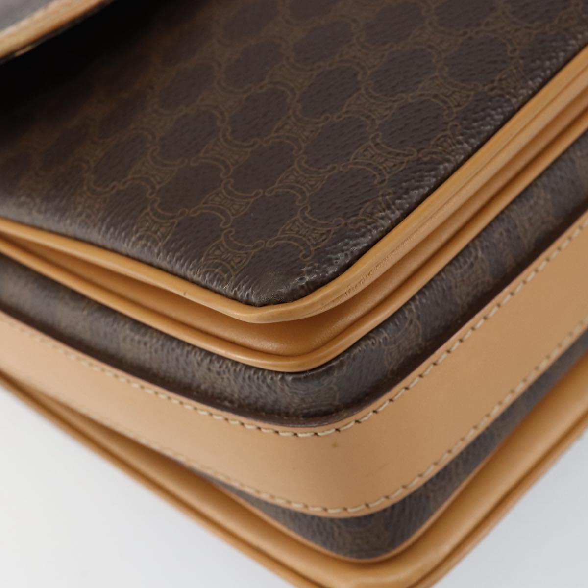 CELINE Macadam Canvas Shoulder Bag PVC Leather Brown Gold Auth ka274