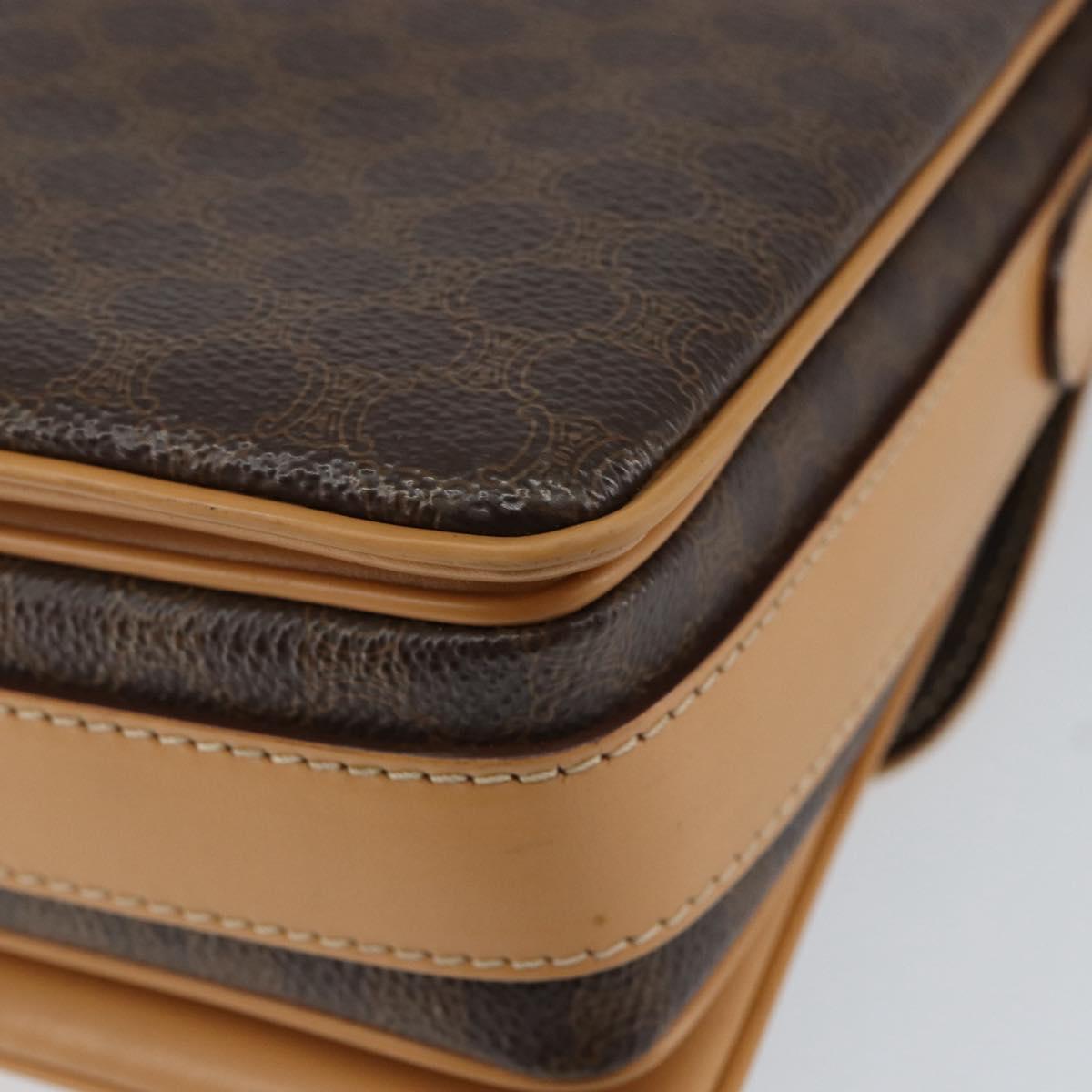 CELINE Macadam Canvas Shoulder Bag PVC Leather Brown Gold Auth ka274