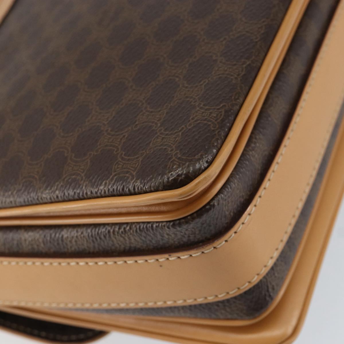 CELINE Macadam Canvas Shoulder Bag PVC Leather Brown Gold Auth ka274