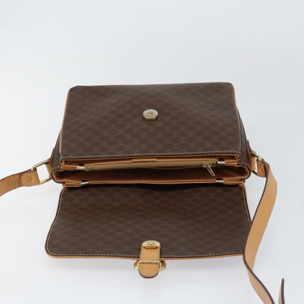 CELINE Macadam Canvas Shoulder Bag PVC Leather Brown Gold Auth ka274
