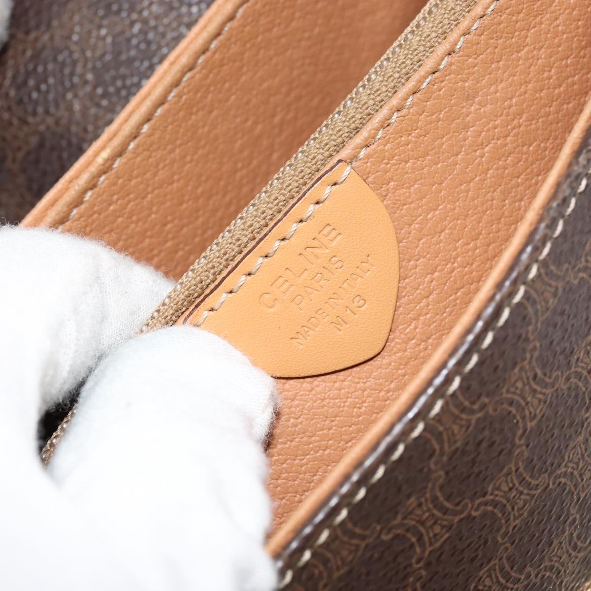 CELINE Macadam Canvas Shoulder Bag PVC Leather Brown Gold Auth ka274